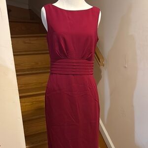 Red Ruched Sheath Midi Dress for Cocktail
